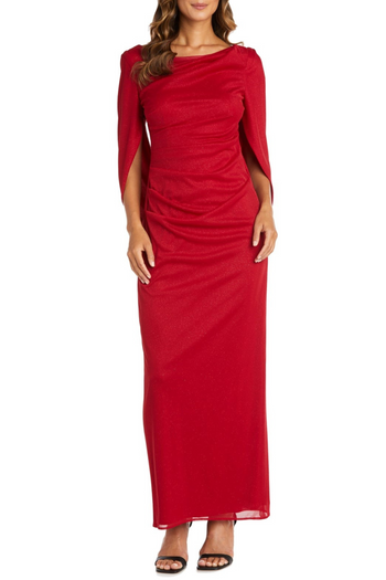 RM Richards Shimmer Built In Cape Evening Dress