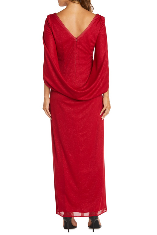 RM Richards Shimmer Built In Cape Evening Dress