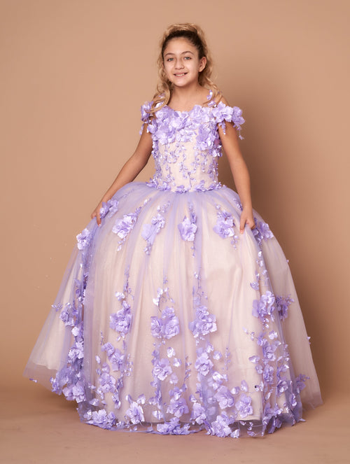 Girls 3D Floral Off-Shoulder Gown by Calla SCK305