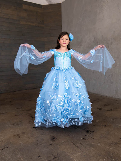 Girls Off-Shoulder Cape Sleeve Gown by Calla SCK307