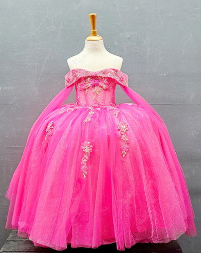 Girls Off-Shoulder Cape Sleeve Gown by Calla SCK308