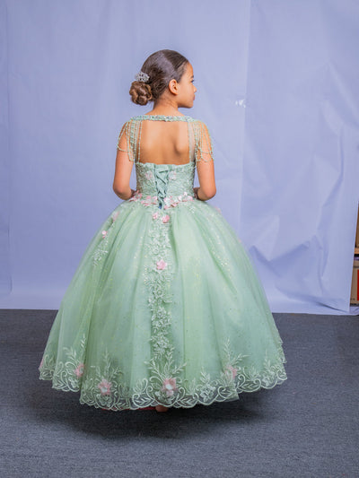 Girls' Floral Applique Sleeveless Gown by Calla SCK311