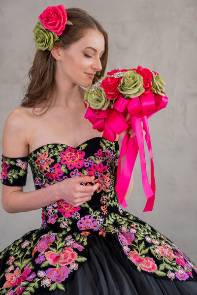 Floral Charro Off-Shoulder Ball Gown by Calla SCL30016