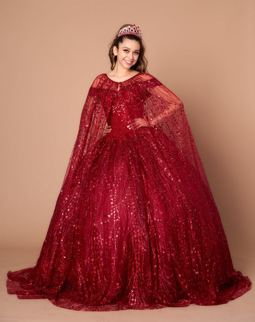 Appliqué Off-Shoulder Cape Ball Gown by Calla SCL30003