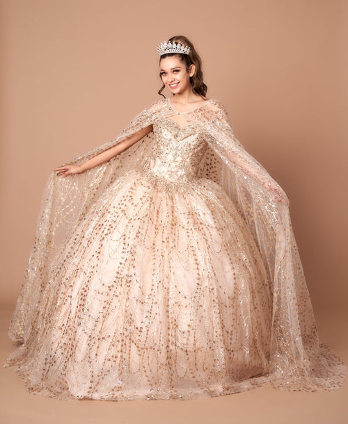Appliqué Off-Shoulder Cape Ball Gown by Calla SCL30003