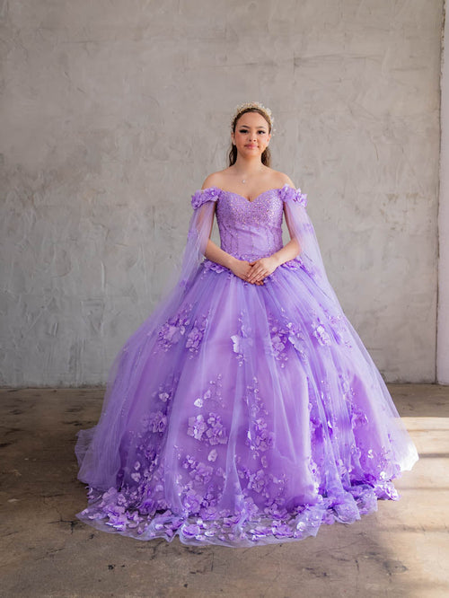 Off-Shoulder Cape Sleeve Ball Gown by Calla SCL30007