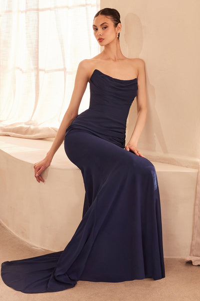 Chiffon Fitted Long Strapless Dress by Amoris T702 – Lavender