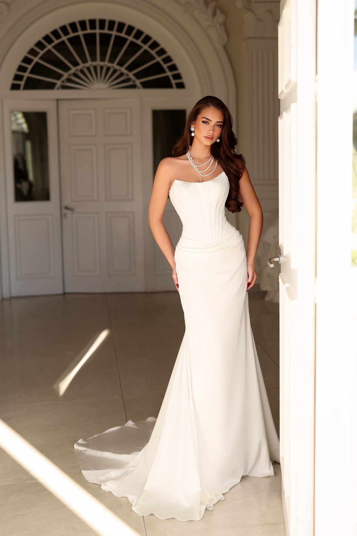 Strapless Corset Wedding Dress Mermaid Long Bridal Gown with Sweep Train by Tina Holly TK805