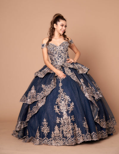 Applique Off-Shoulder Layered Ball Gown by Calla WB20525