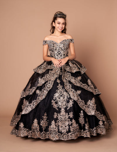 Applique Off-Shoulder Layered Ball Gown by Calla WB20525