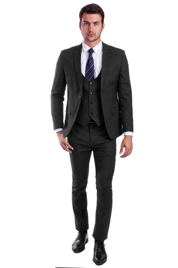 Men's Black Skinny Fit Vested Suit by Sean Alexander