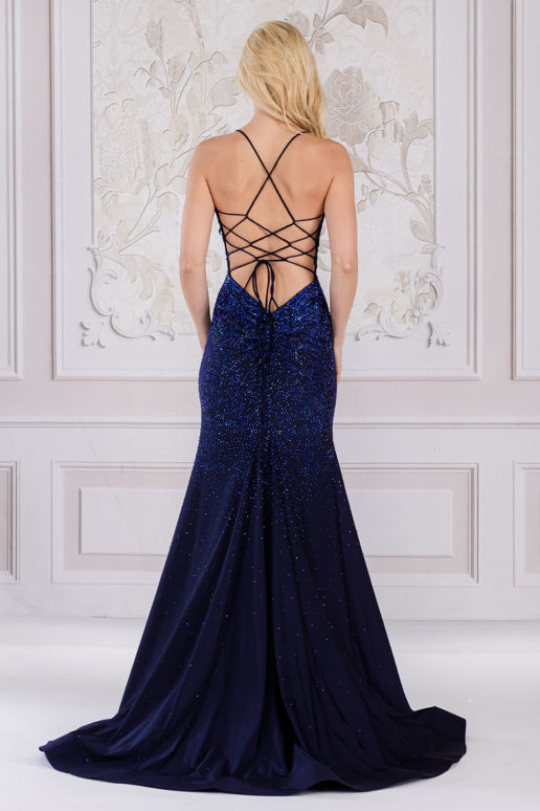 Amelia Couture 3018 Sequin Embellished Criss-Cross Back Mermaid Gown - Dress