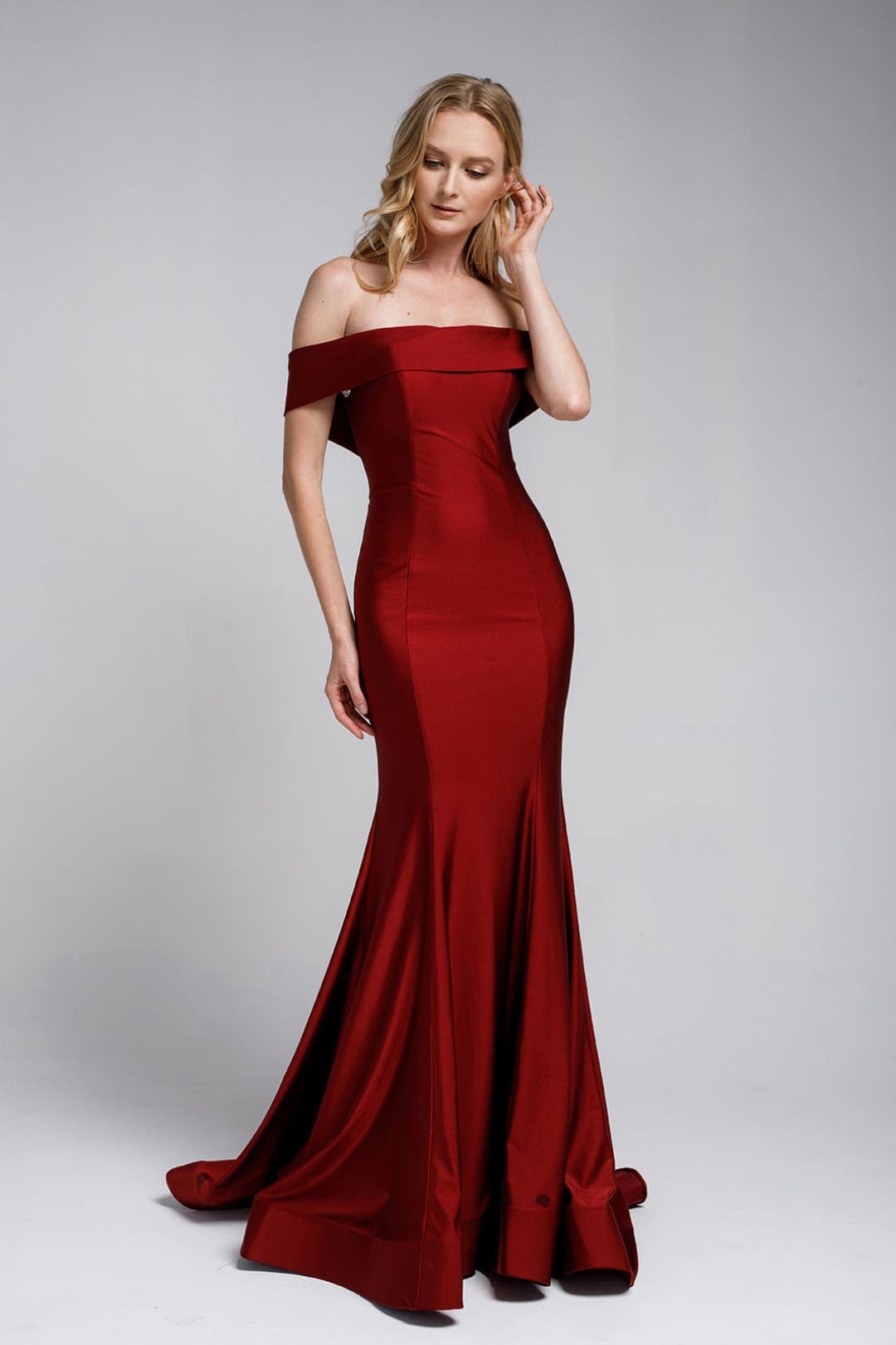 Off the Shoulder Bodycon Dress - LAA373 - BURGUNDY / 2