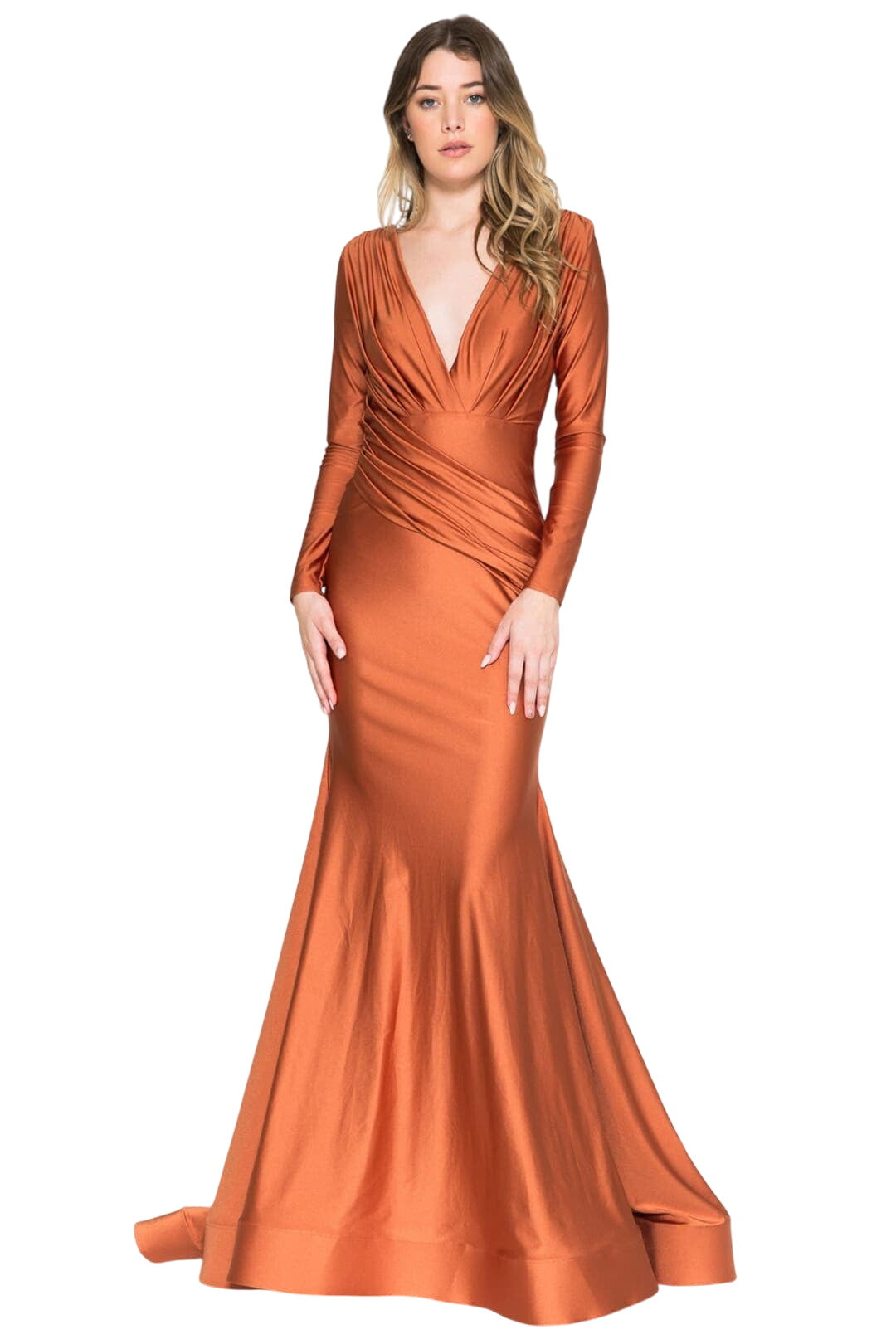 Stretchy Evening Prom Gown - BURNT ORANGE / 2