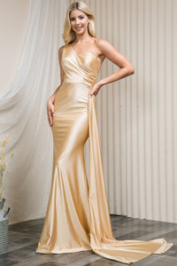 Amelia Couture 387 One Shoulder Prom Stretchy Evening Gown - CHAMPAGNE / 2 - Dress