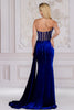 Amelia Couture 5051 Strapless Jewel Embellished Mermaid Side Sash Gown - ROYAL BLUE / 2 - Dress