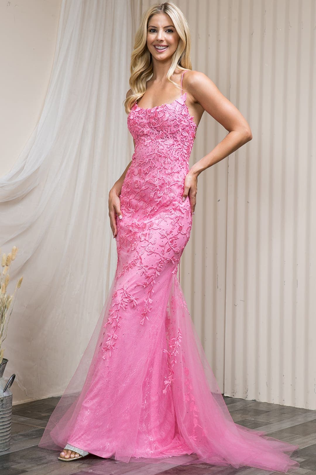 Embroidered Formal dress - LAA799 - Pink / 2