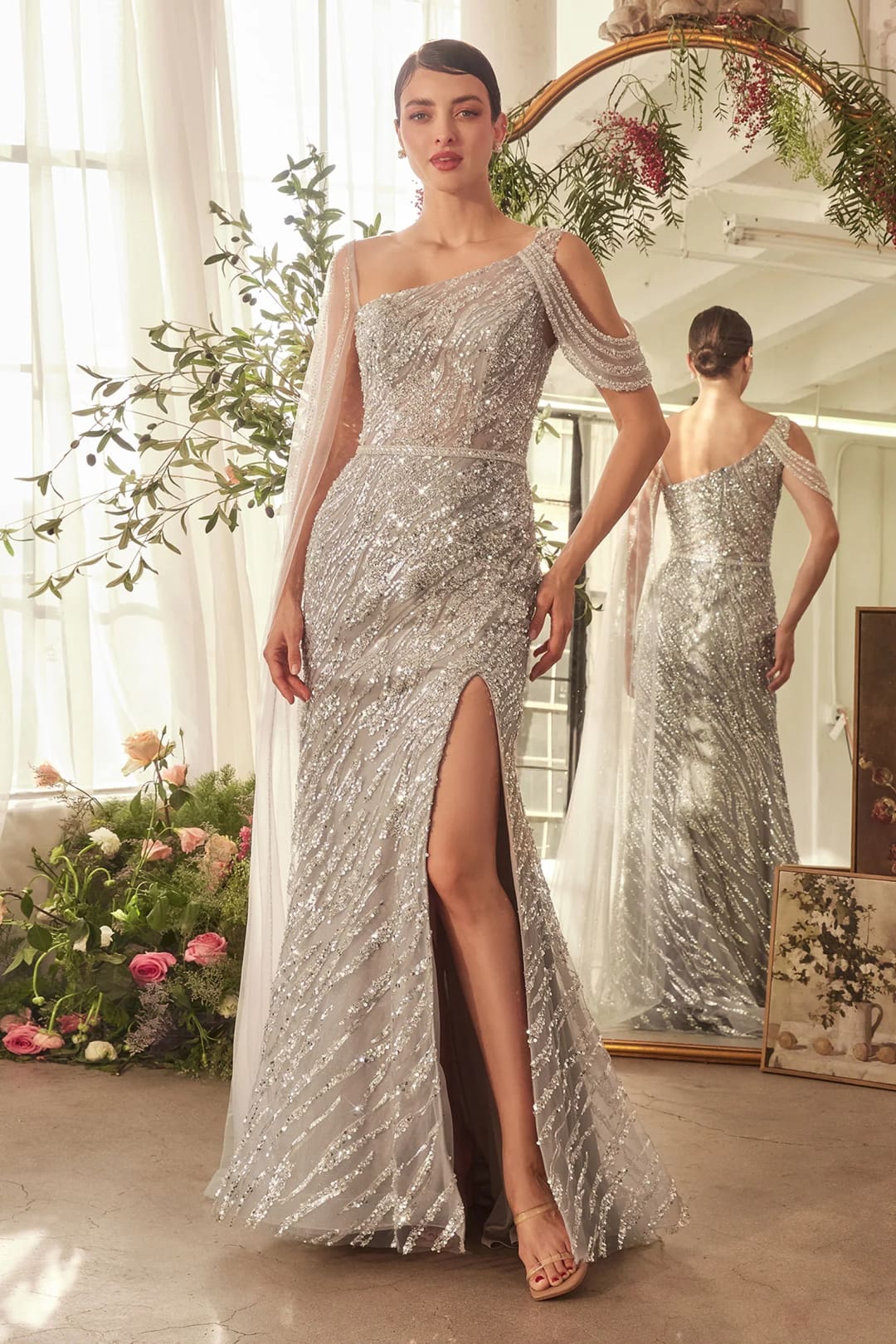 Andrea & Leo Prom Dress Long Formal Evening Gown A1370 - Silver / 6 - Dresses