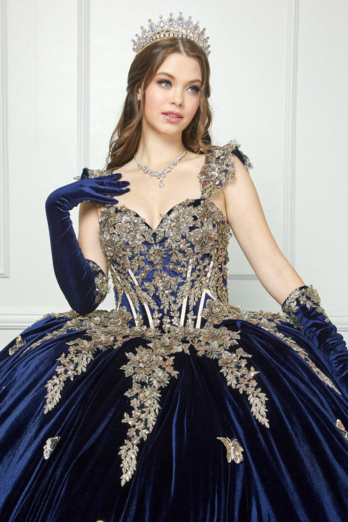 Applique Sweetheart Velvet Ball Gown by Bella Princess PQ1038