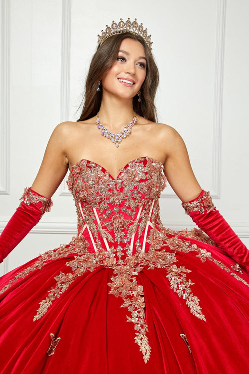 Applique Sweetheart Velvet Ball Gown by Bella Princess PQ1038