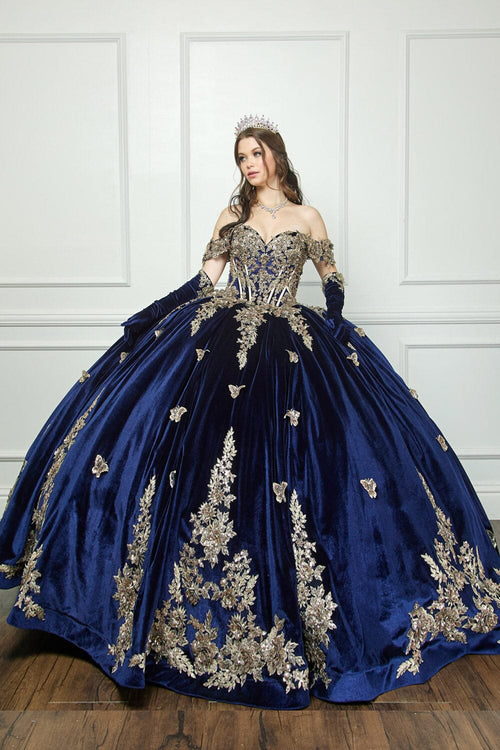 Applique Sweetheart Velvet Ball Gown by Bella Princess PQ1038