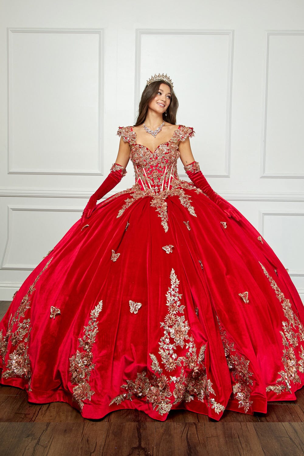 Applique Sweetheart Velvet Ball Gown by Bella Princess PQ1038