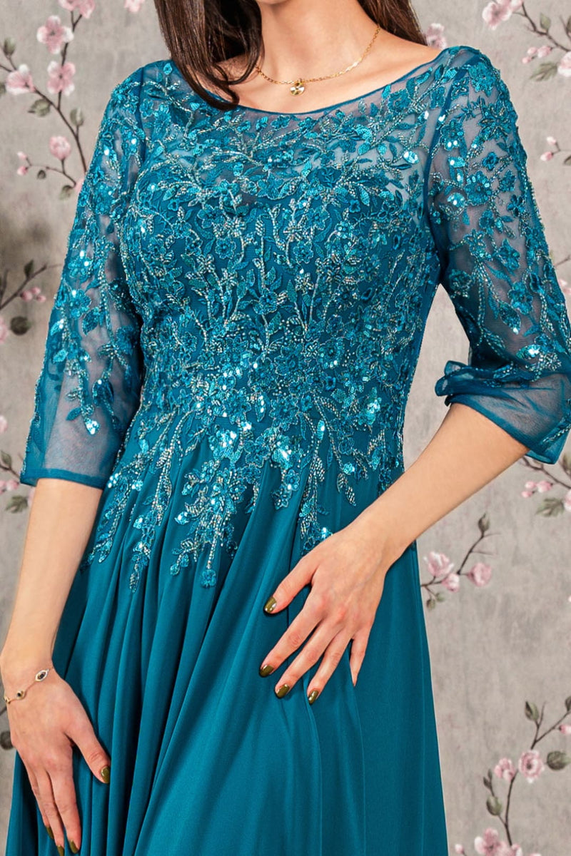 Glitter and Lace Applique A-Line Gown with Jewelled Belt main image 1