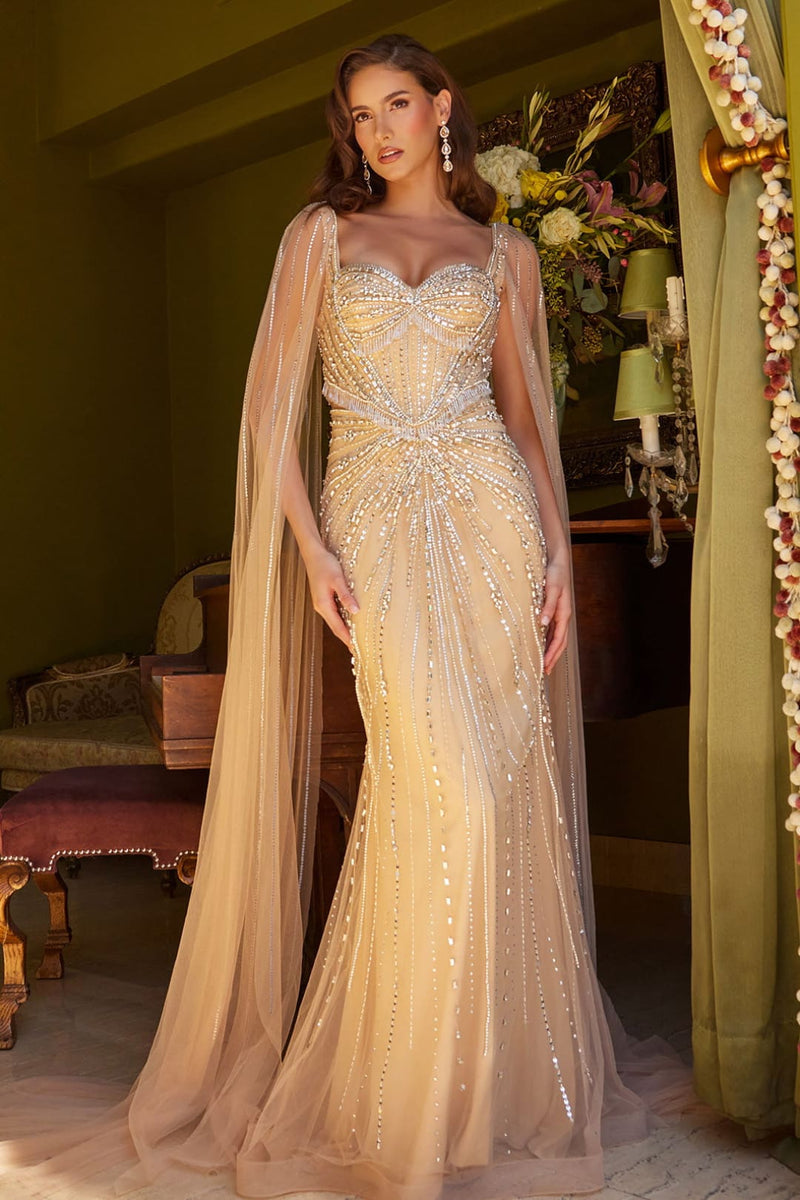 Beaded Fitted Cape Sleeve Gown by GLS Gloria GL3583-New Collection Beaded Fitted Cape Sleeve Gown by GLS Gloria GL3583-New Collection