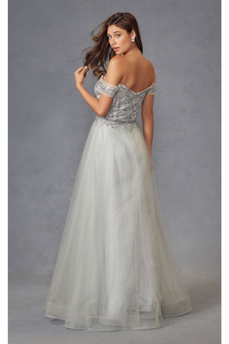 silver beaded bridesmaid dresses Elegant Silver full length Dress with Straps heavy Crystals Beaded Tulle Formal Gowns Nude / 16 / U.S main image 1