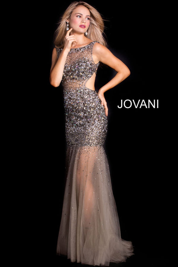 Beaded Sheer Fitted Sleeveless Gown by Jovani 171100 - 00 / Grey/Silver - Long Formal Dresses