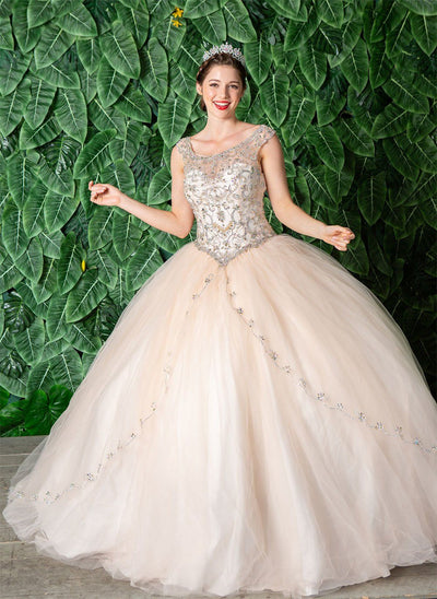 Beaded Sleeveless Illusion Quinceañera Dress by Calla KY77621