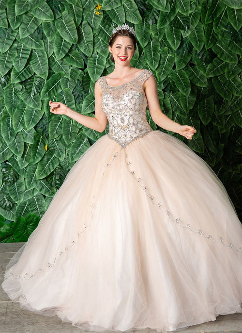 Beaded Sleeveless Illusion Quinceañera Dress by Calla KY77621