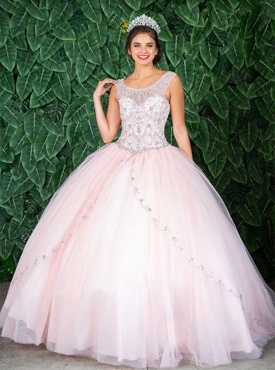 Beaded Sleeveless Illusion Quinceañera Dress by Calla KY77621