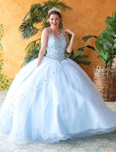 Beaded Sleeveless Illusion Quinceañera Dress by Calla KY77621