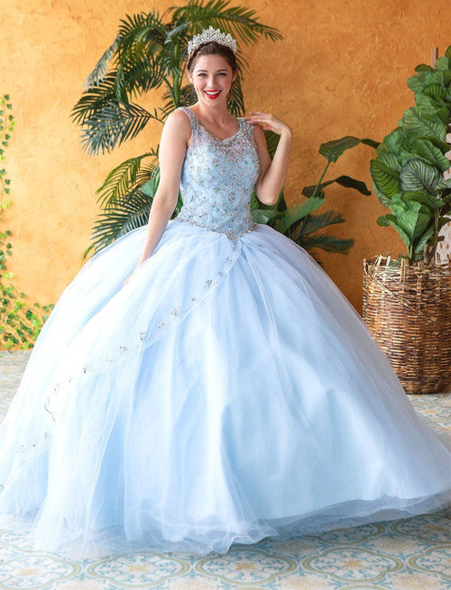 Beaded Sleeveless Illusion Quinceañera Dress by Calla KY77621