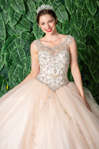 Beaded Sleeveless Illusion Quinceañera Dress by Calla KY77621