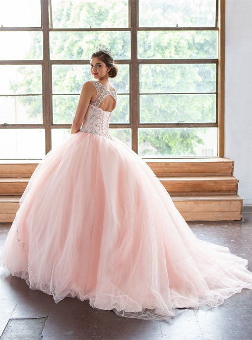 Beaded Sleeveless Illusion Quinceañera Dress by Calla KY77621