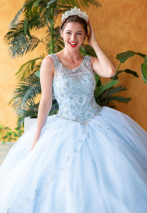 Beaded Sleeveless Illusion Quinceañera Dress by Calla KY77621