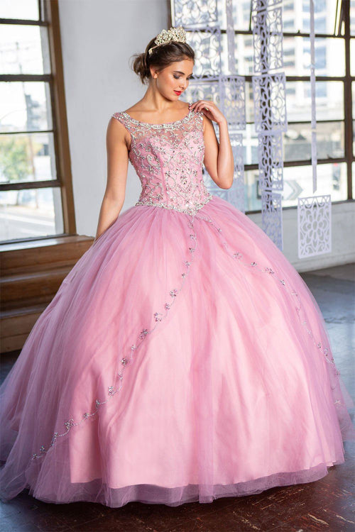 Beaded Sleeveless Illusion Quinceañera Dress by Calla KY77621