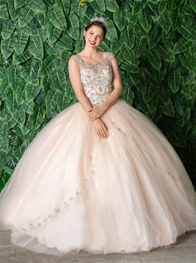 Beaded Sleeveless Illusion Quinceañera Dress by Calla KY77621