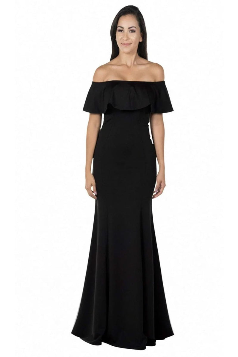 Black Bridesmaid Dresses-Inexpensive POLY USA 8146 Ruffle Off Shoulder