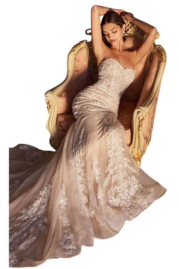 Bridal Dress 2025 Lace Embellished Strapless Wedding Gown - Prom