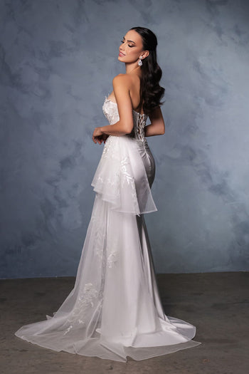 Bridal Gown Wedding High Slit Sheath Strapless Dress By May Queen MQ2072 - IVORY / 4 - Dress