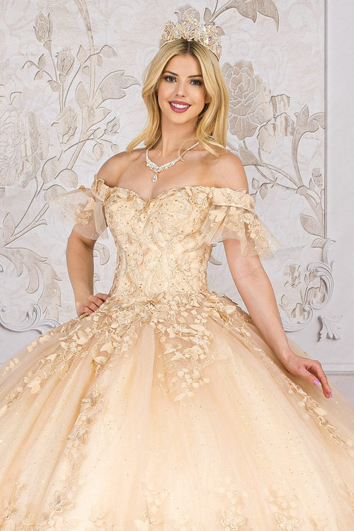 Butterfly Applique Off Shoulder Ball Gown by Bella Princess PQ1021