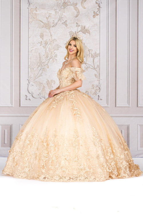 Butterfly Applique Off Shoulder Ball Gown by Bella Princess PQ1021
