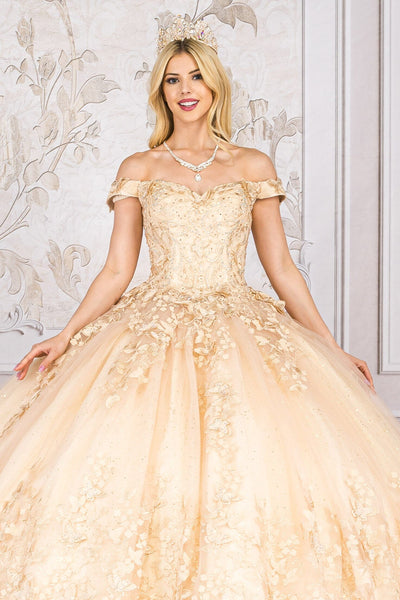 Butterfly Applique Off Shoulder Ball Gown by Bella Princess PQ1021