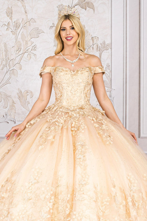Butterfly Applique Off Shoulder Ball Gown by Bella Princess PQ1021