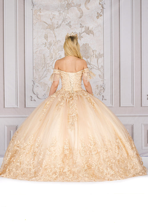 Butterfly Applique Off Shoulder Ball Gown by Bella Princess PQ1021