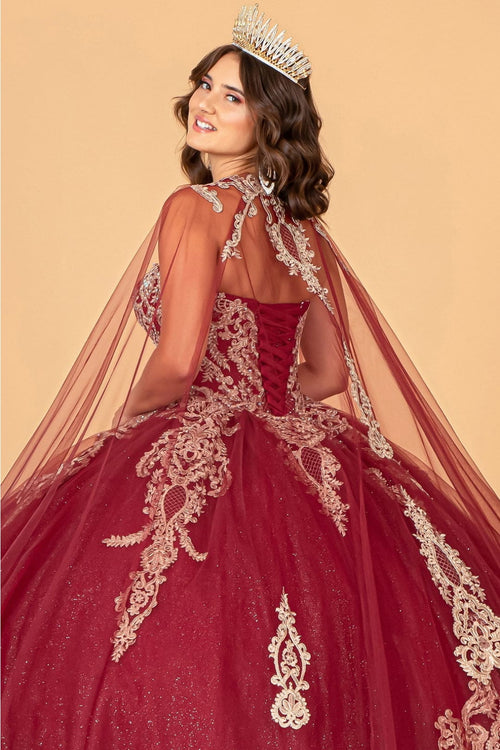 Cape Strapless Glitter Ball Gown by Elizabeth K GL3078 - Quinceanera Dresses