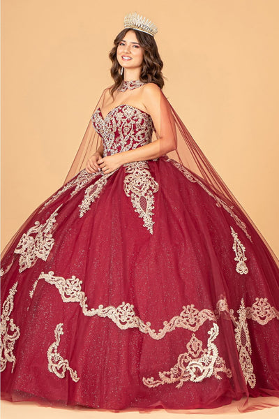 Cape Strapless Glitter Ball Gown by Elizabeth K GL3078 - Quinceanera Dresses